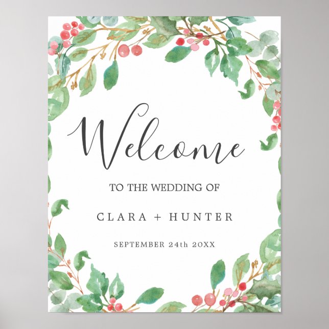 Poster Boas-vindas ao Natal Greenery & Red Greenery (Frente)