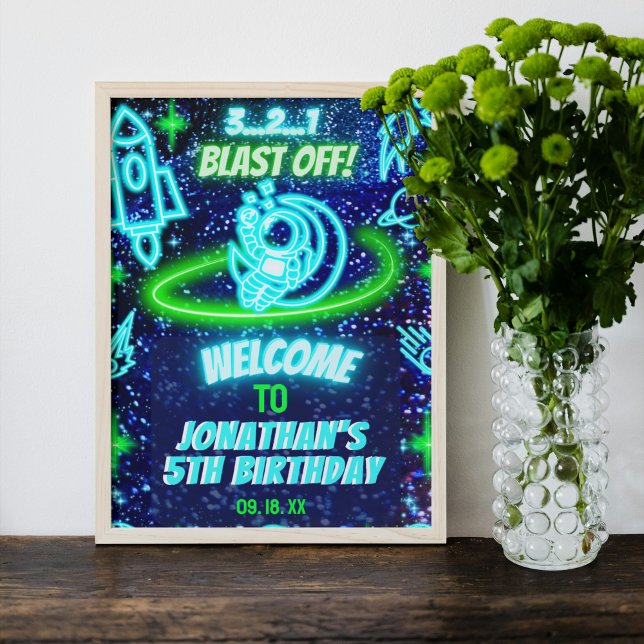 Poster Boas-vindas ao Neon Glowers Space Rocket Ship Boks (Criador carregado)