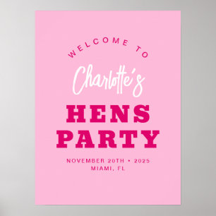 Poster Boas-vindas ao partido Hens Rosa-Quente com Script
