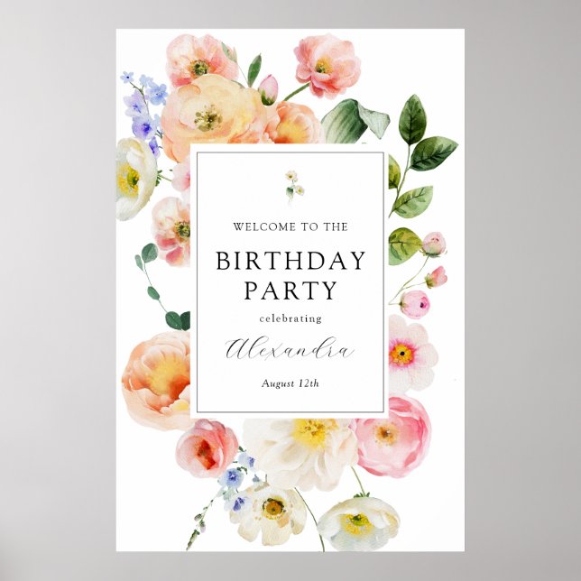 Poster Boas-vindas ao Pastel Floral bonito (Frente)
