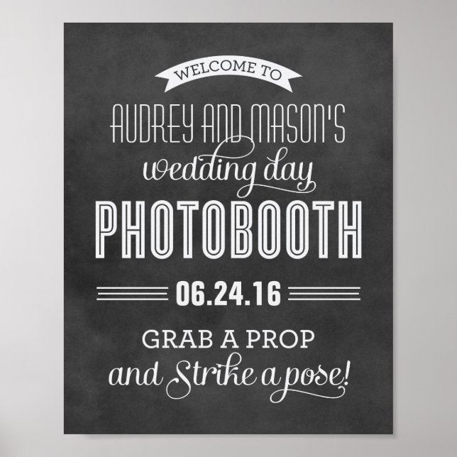 Poster Boas-vindas ao Photobooth de Casamento Preto (Frente)