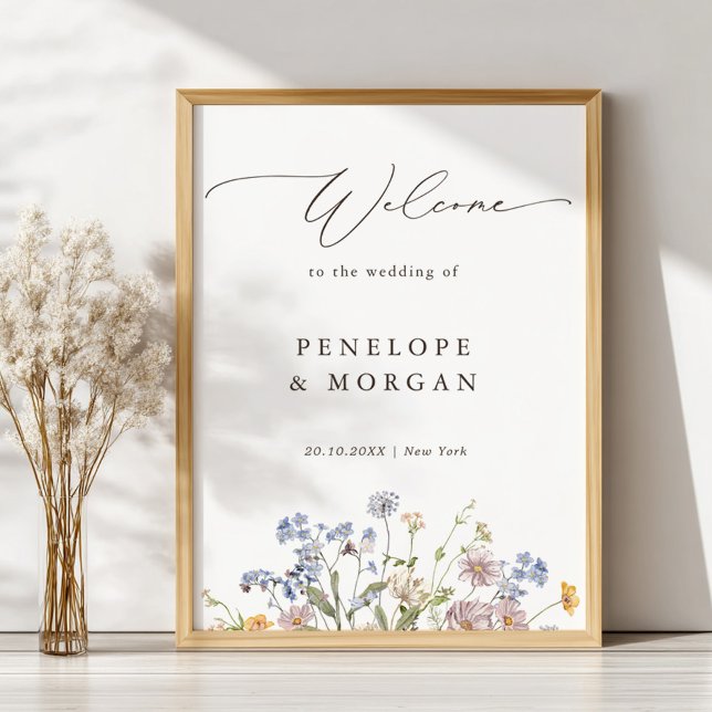 Poster Boas-vindas ao primavera Wildflower Meadow Garden (Spring Wildflower Meadow Garden Wedding Welcome Poster)