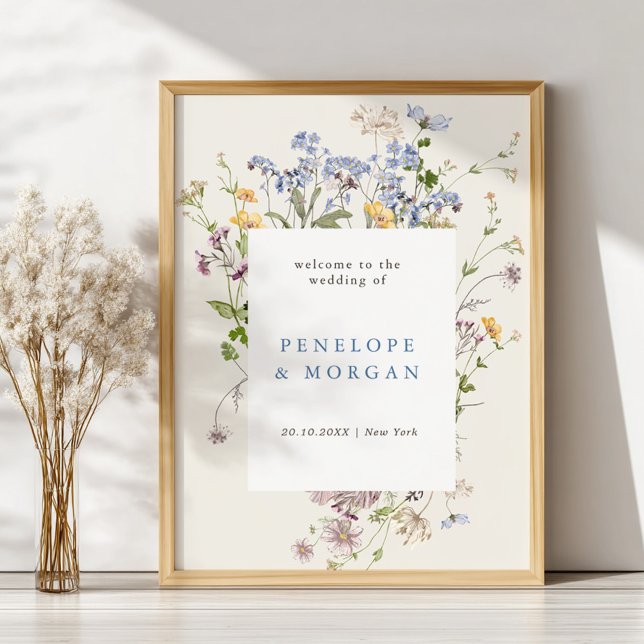 Poster Boas-vindas ao primavera Wildflower Meadow Garden (Spring Wildflower Meadow Garden Wedding Welcome Poster)