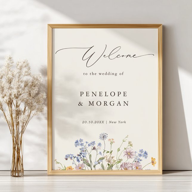 Poster Boas-vindas ao primavera Wildflower Meadow Garden (Spring Wildflower Meadow Garden Wedding Welcome Poster)