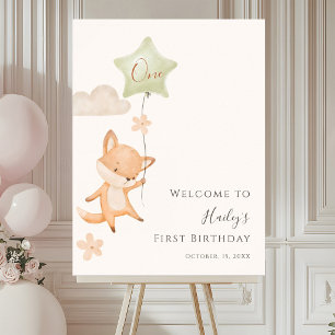 Poster Boas-vindas ao Primeiro Aniversário da Raposa Fofa