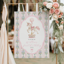 Boas-vindas ao Primeiro Aniversário Rosa Carousel