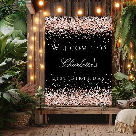 Poster Boas-vindas ao rosa de ouro preto de aniversário