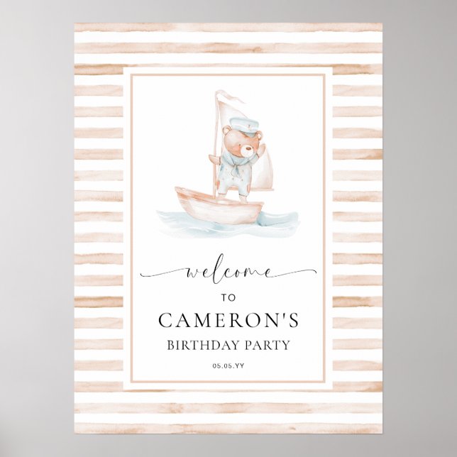 Poster Boas-vindas ao Sailor Bear Tan Stripe (Frente)