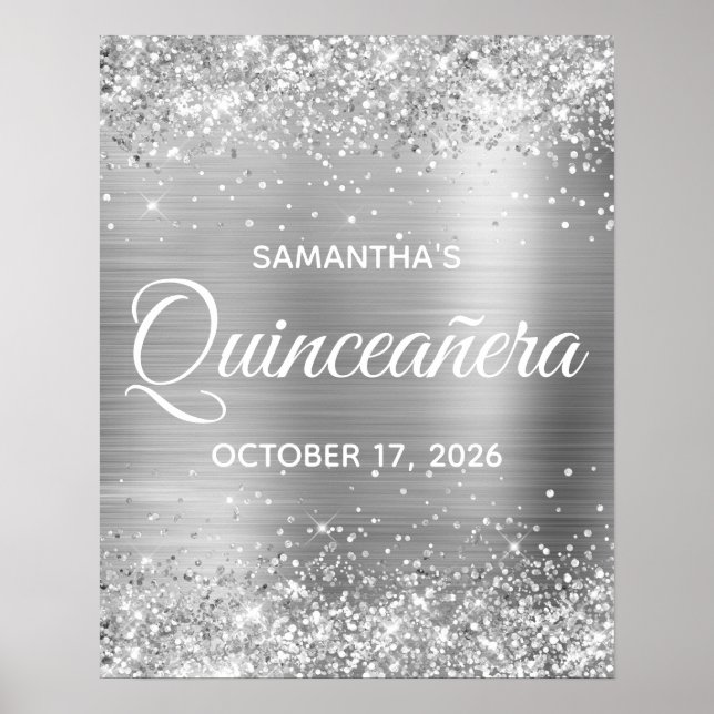 Poster Boas-vindas ao Silver Foil Quinceañera (Frente)