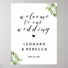 Poster Boas-vindas ao sinal de casamento verde botânico