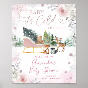 Poster Boas-vindas ao trenó de floco de neve rosa de inve
