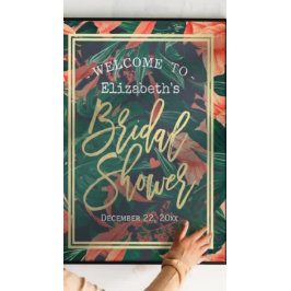 Poster Boas-vindas ao Tropical Floral Dourado Frame Chá d