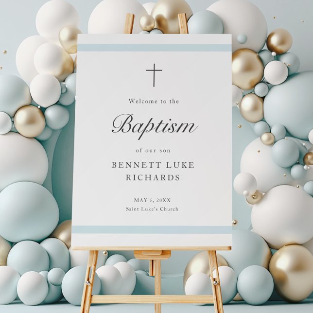 Poster Boas-vindas aos modernos Elegance Boys Baptism (An elegant boys baptism welcome sign poster. Also, available as a downloadable file.)