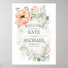 Poster Boas-vindas às Flores de Pêssego e Casamento Verde