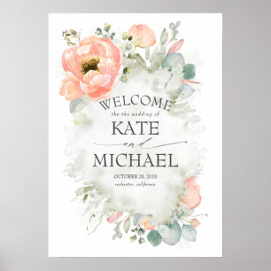 Poster Boas-vindas às Flores de Pêssego e Casamento Verde