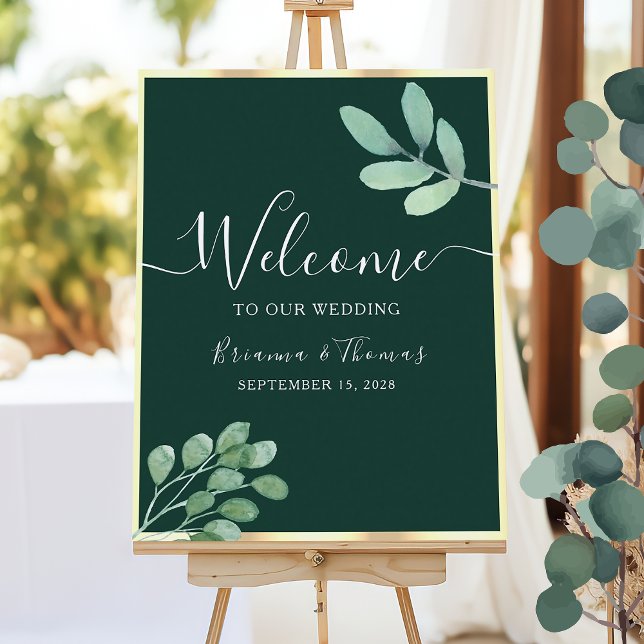 Poster Boas-vindas Botânicas Casamento Verde Esmeralda (Criador carregado)