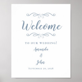 Poster Boas-vindas Casamento Caligrafia Elegante Azul Emp