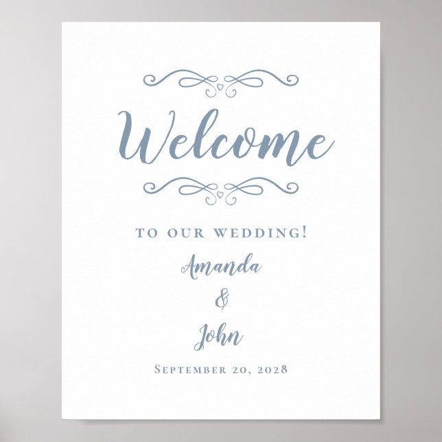 Poster Boas-vindas Casamento Caligrafia Elegante Azul Emp (Frente)