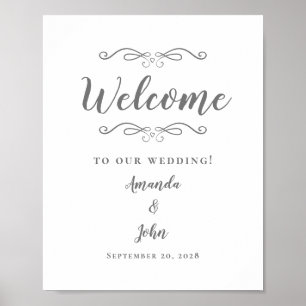 Poster Boas-vindas Casamento Caligrafia Elegante Cinza Br
