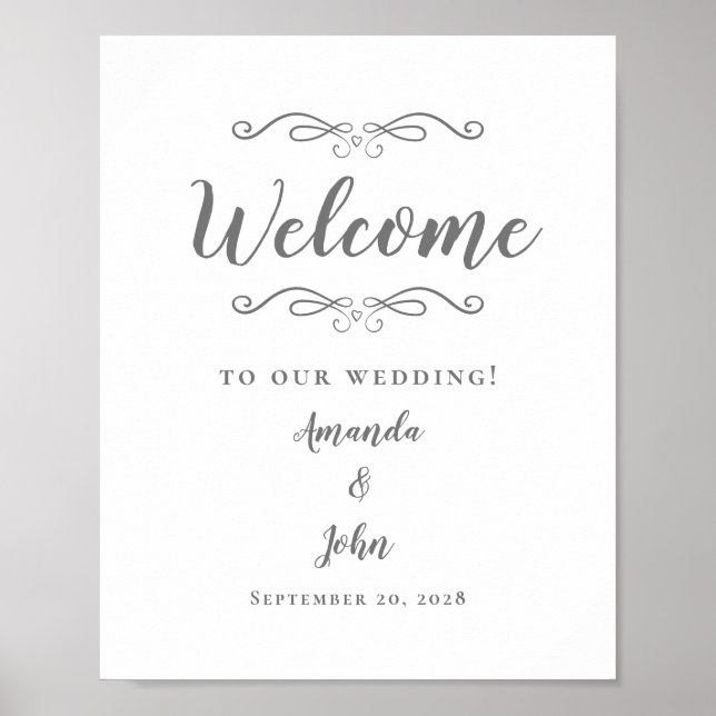 Poster Boas-vindas Casamento Caligrafia Elegante Cinza Br (Frente)