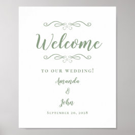 Poster Boas-vindas Casamento Caligrafia Elegante Verde Sa