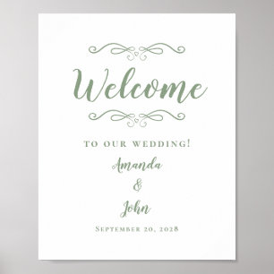 Poster Boas-vindas Casamento Caligrafia Elegante Verde Sa
