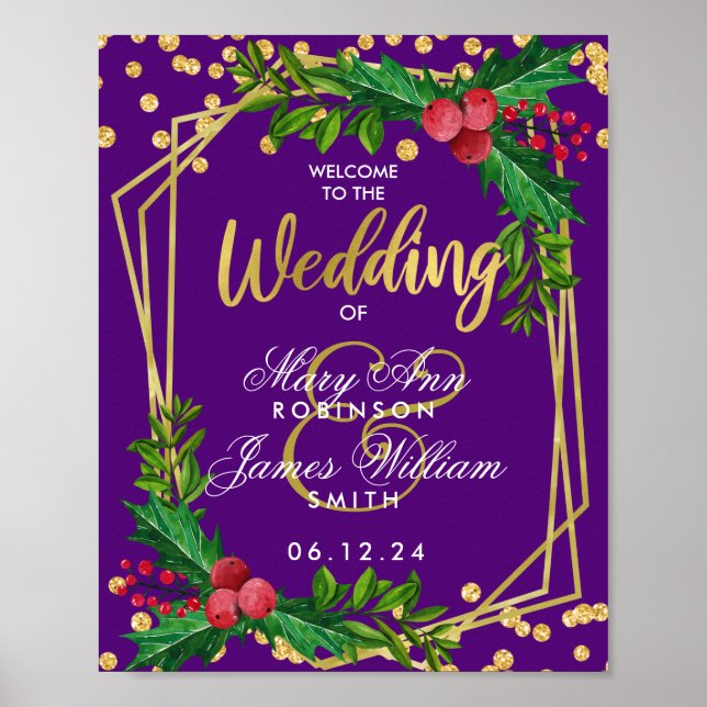 Poster Boas-vindas Casamento de Feriado Roxo Dourado Holl (Frente)