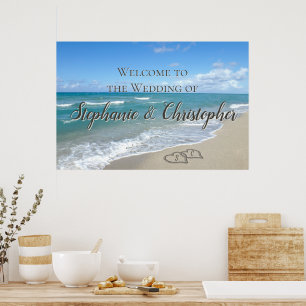 Poster Boas-vindas Casamento na Praia Corações na Areia E