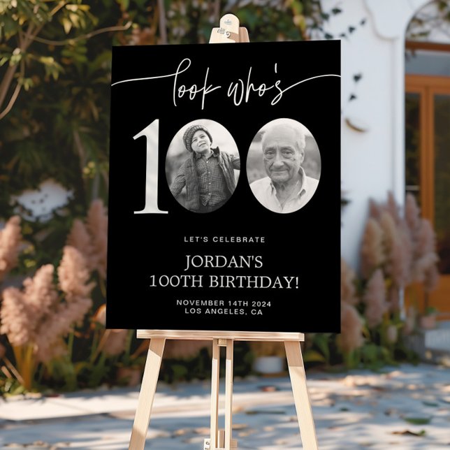 Póster Boas-vindas de 100º aniversário preto (Criador carregado)