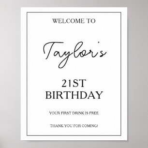 Poster Boas-vindas de Aniversário Personalizado Preto e B