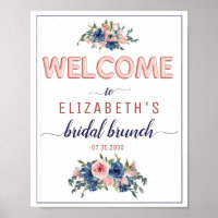 Boas-vindas de Brunch Nupcial Rosa Bege Navy Flora
