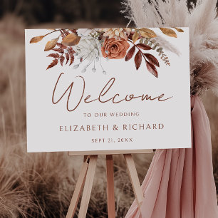 Poster Boas-vindas de casamento boho floral terracota out