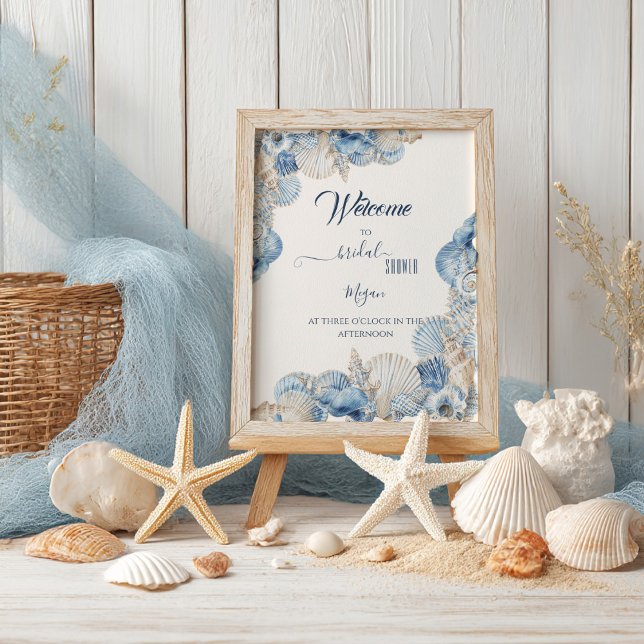 Poster Boas-vindas de casamento com borda de conchas eleg (Criador carregado)