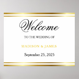 Poster Boas-vindas de casamento com escrita dourada elega
