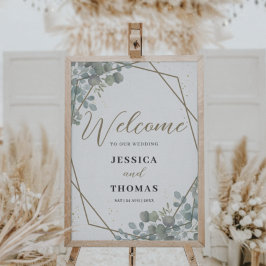 Poster Boas-vindas de casamento com folhagem de eucalipto