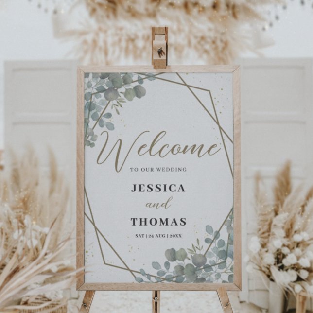 Poster Boas-vindas de casamento com folhagem de eucalipto (Criador carregado)