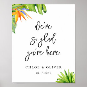 Poster Boas-vindas de casamento com folhagem tropical