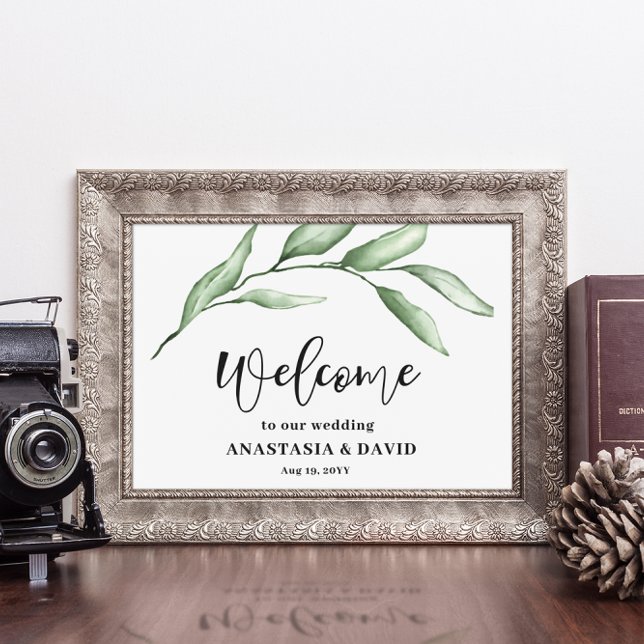 Poster Boas-vindas de Casamento com Folhagem Verde  (Criador carregado)