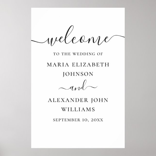Poster Boas-vindas de casamento com letra simples em pret (Frente)