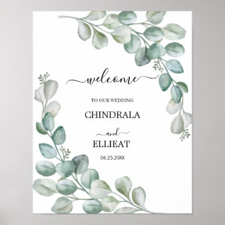 Poster Boas-vindas de casamento de Eucalipto moderno