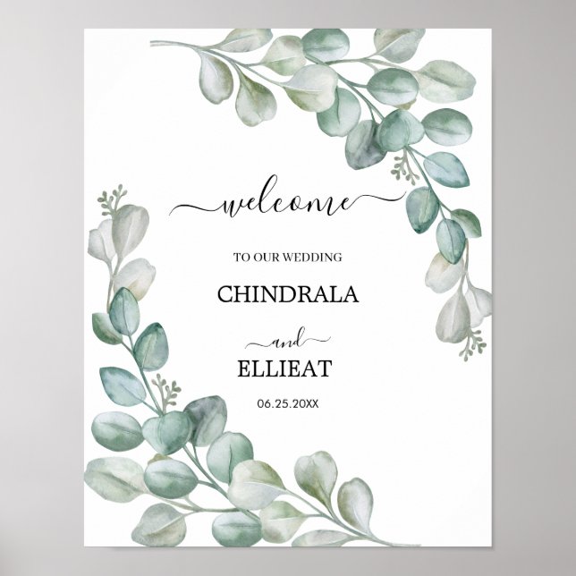 Poster Boas-vindas de casamento de Eucalipto moderno (Frente)