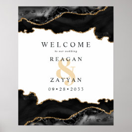 Poster Boas-vindas de Casamento em Ágata Preta e Dourada