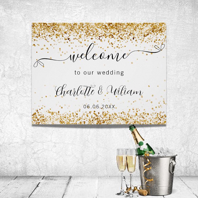 Poster Boas-vindas de casamento em branco ouro elegante s (Criador carregado)
