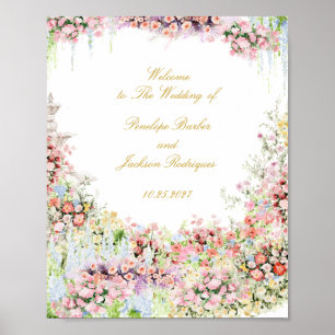 Poster boas-vindas de casamento em chateau de jardim fran