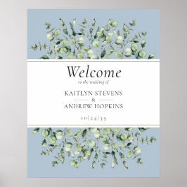 Poster Boas-vindas de casamento em Eucalipto Azul Empoeir