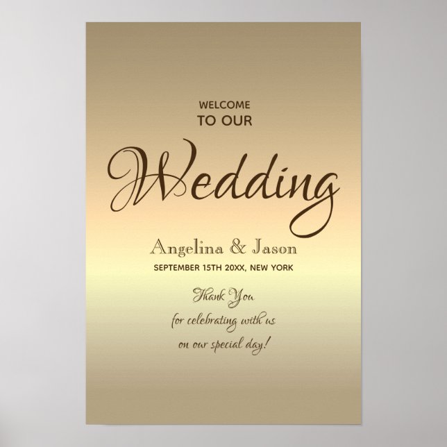 Poster Boas-vindas de casamento em ouro simples (Frente)
