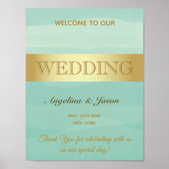 Poster Boas-vindas de casamento em verde menta (Frente)