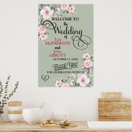 Poster Boas-vindas de casamento em verde sage floral boni