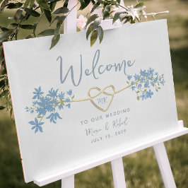 Poster Boas-vindas de casamento floral azul empoeirado