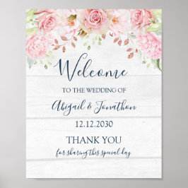 Poster Boas-vindas de casamento floral cor-de-rosa rústic